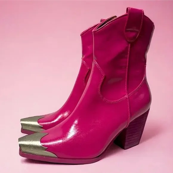 BEAST FASHION Shoes - BEAST FASHION Fuchsia Heeled Boots with Silver Tips